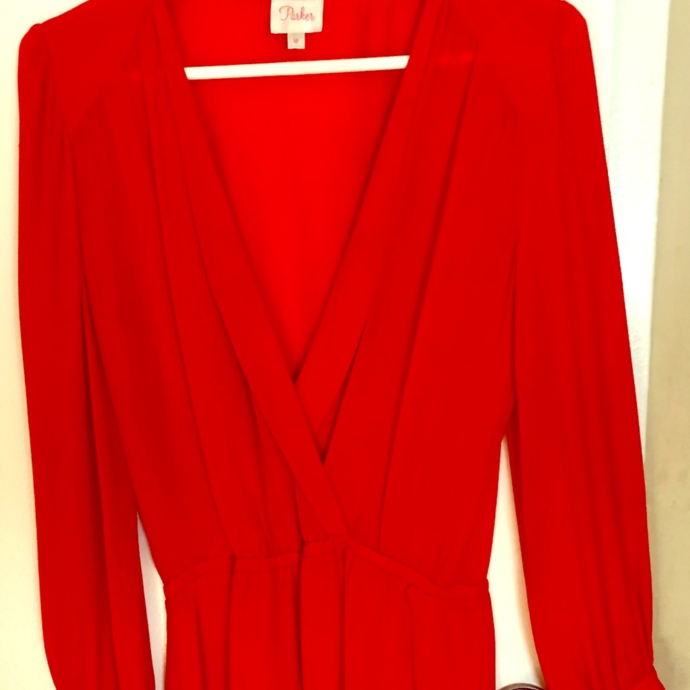 Red Silk Parker dress with cinched waist